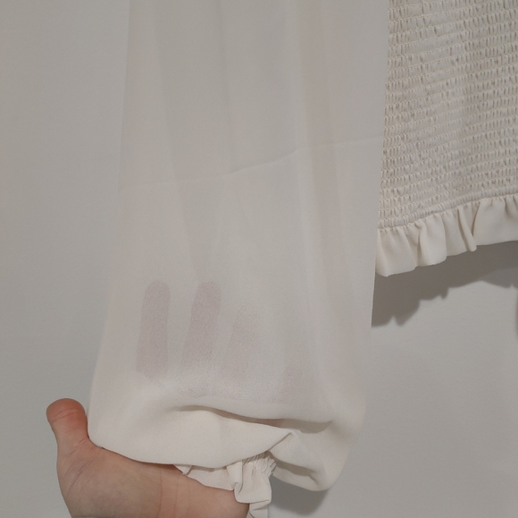 Quince long sleeved cream blouse, zippered back, sheer sleeves - M - Picture 7 of 12